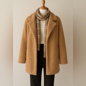 Kate & Sam Camel Brown Teddy CabinCore Coat Chic Cozy Faux Shearling Jacket L